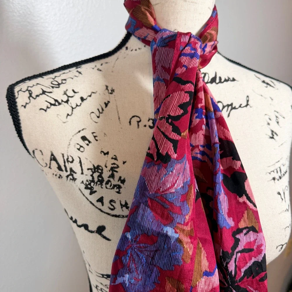 Echo Scarf Women's Burgundy Red Floral Oblong Silk Lightweight Classic